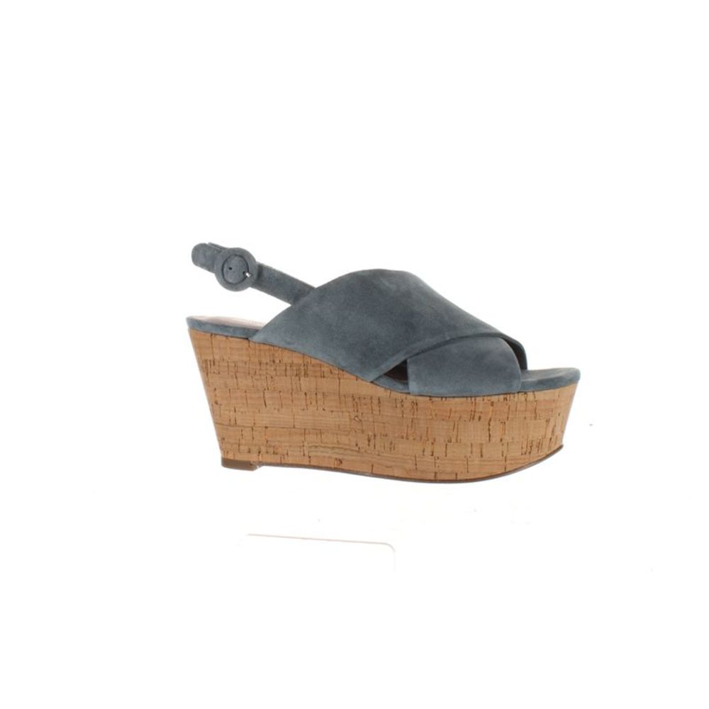 Diane Von Furstenberg Blue Suede Cork Wedge Sandals